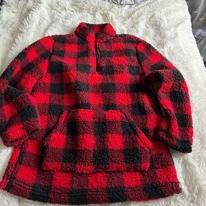 Cozy Red & Black Buffalo Plaid Sherpa Bomber Jacket